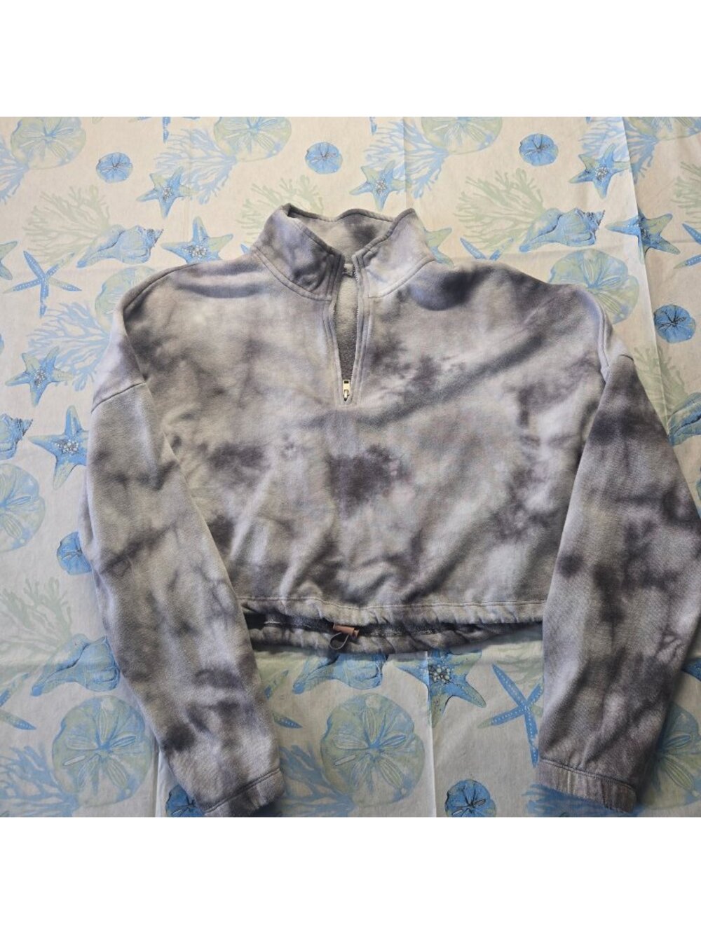 Garage Gray Tie-Dye 1/4 Zip Cropped Sweatshirt Womens Sz L (SKU 0170)